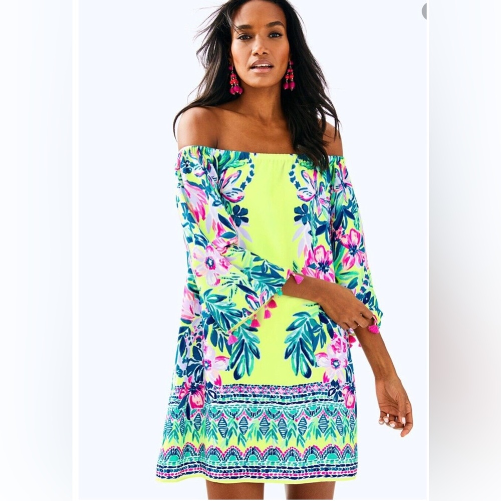 Lilly Pulitzer 30493 Payge Bauble Off Shoulder Dress Size XXS w Tassels